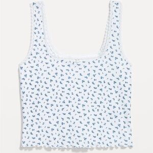 NWT Old Navy pointelle cropped pajama tank top blue floral